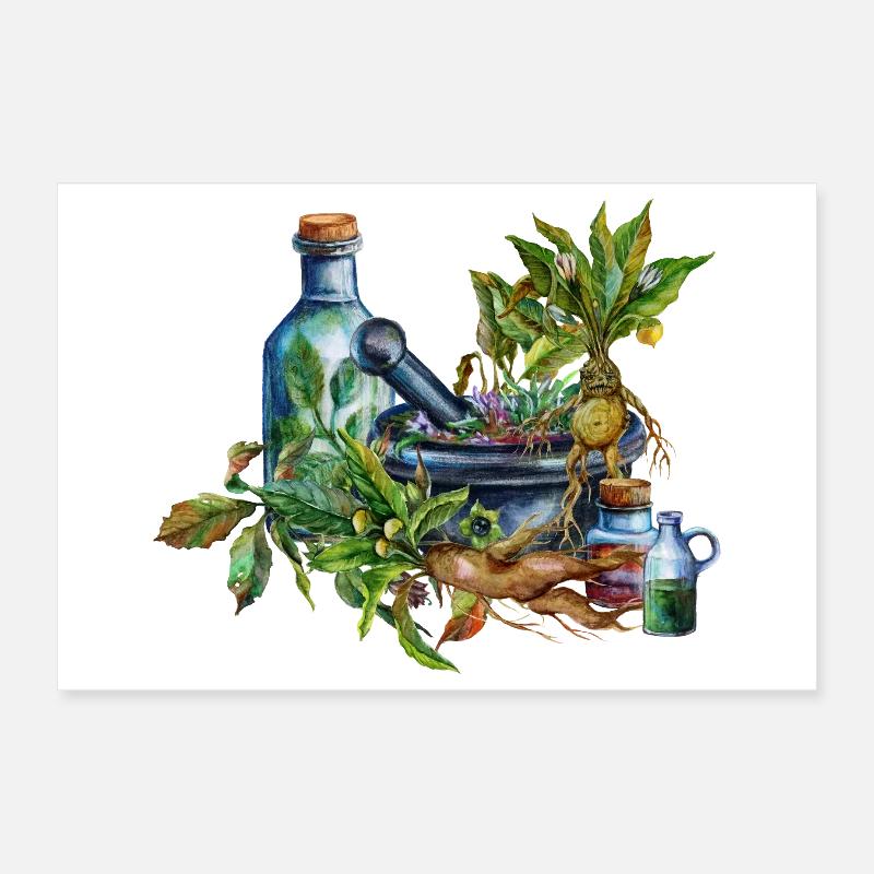 Conception fantastique des ustensiles de sorcière à herbes Poster 30 x 20 cm
