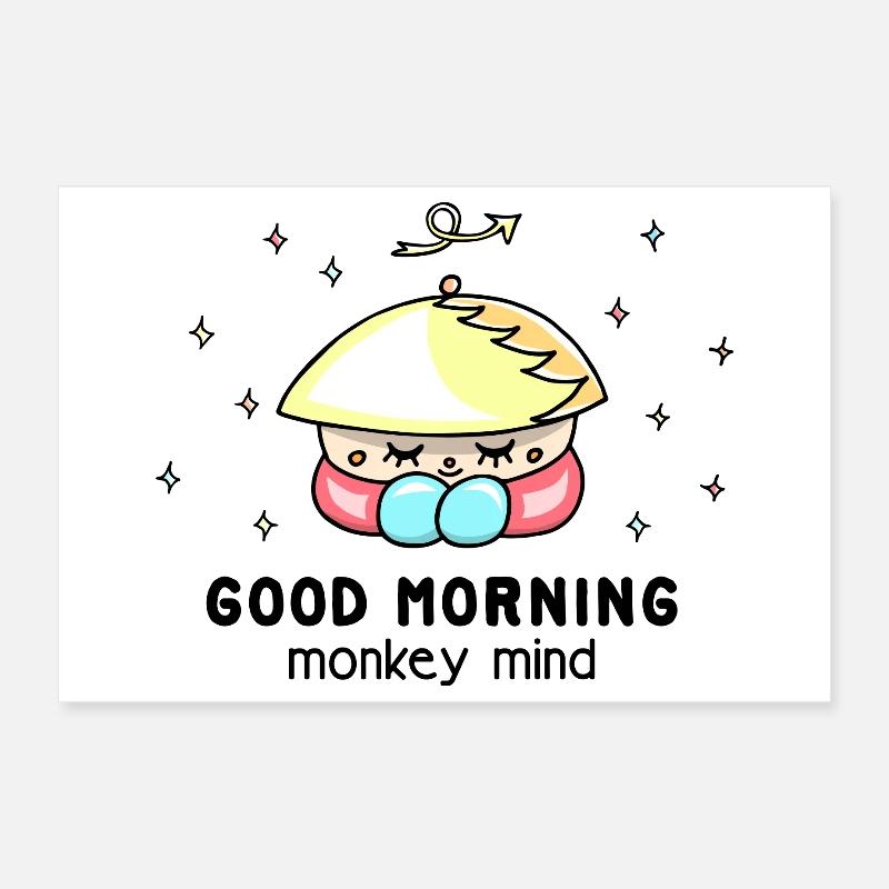 La pleine conscience « Monkey mind », un dicton cool et drôle - Poster 30 x 20 cm - blanc