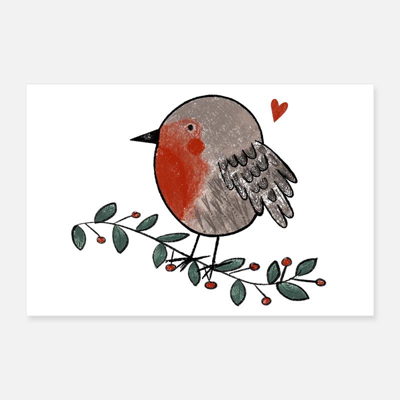 Robin d’amour - Poster 30 x 20 cm - blanc