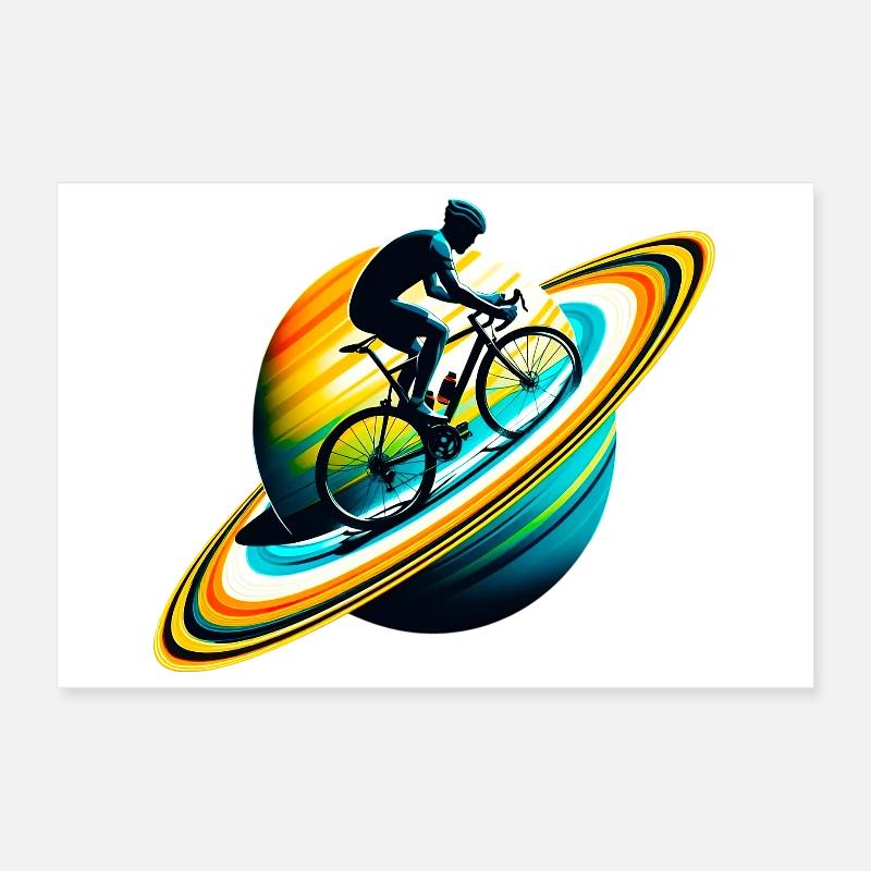 Cyclist on Saturn Poster 12" x 8" (30x20 cm)