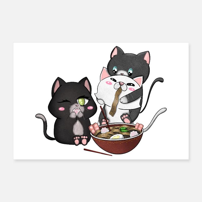 chats mangeant des ramen Poster 30 x 20 cm
