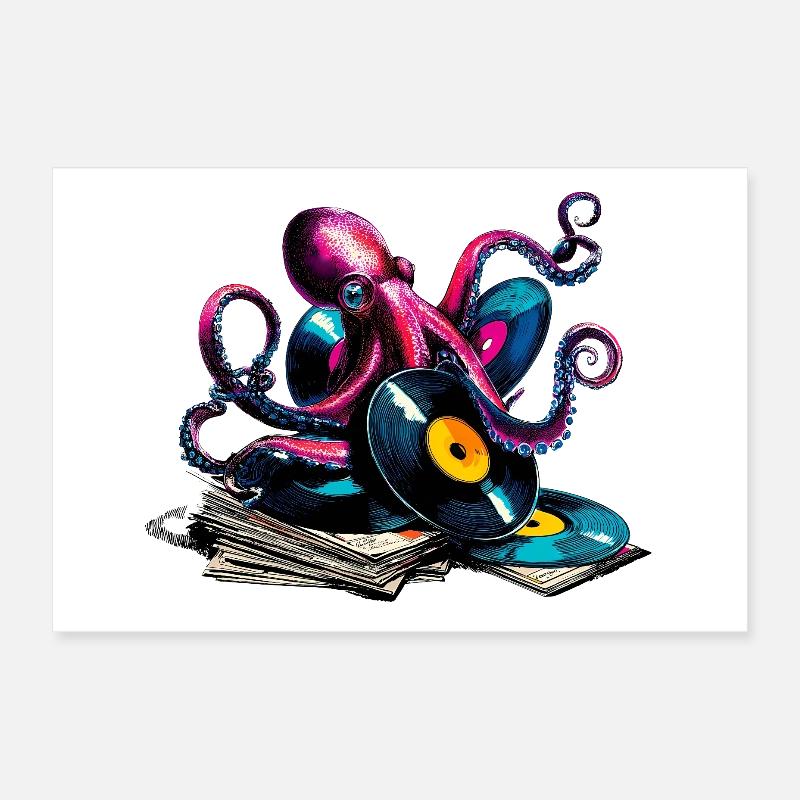 Poulpe vinyle colorée Poster 30 x 20 cm