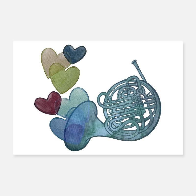 Herznote-Horn mit bunten Herzen Poster 30x20 cm