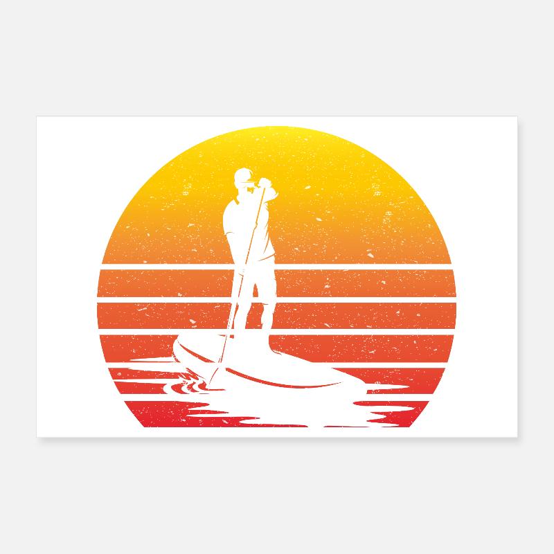 SUP Retro Stand Up Paddling Vintage Sunset Poster 12" x 8" (30x20 cm)