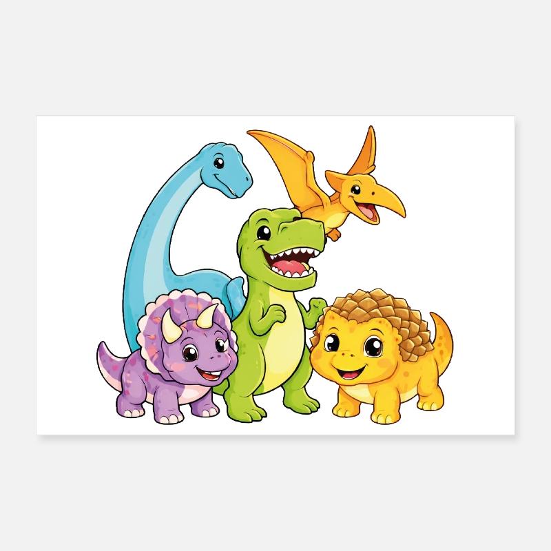Cute Dino Team Poster 12" x 8" (30x20 cm)