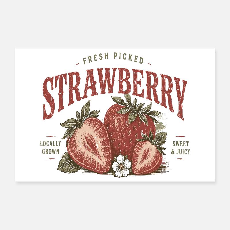 Impression vintage de l’étiquette fraise Poster 30 x 20 cm