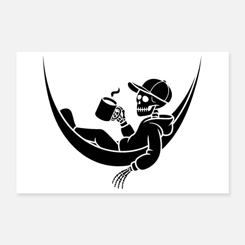 Skelett in Hängematte mit Kaffee Poster 30x20 cm