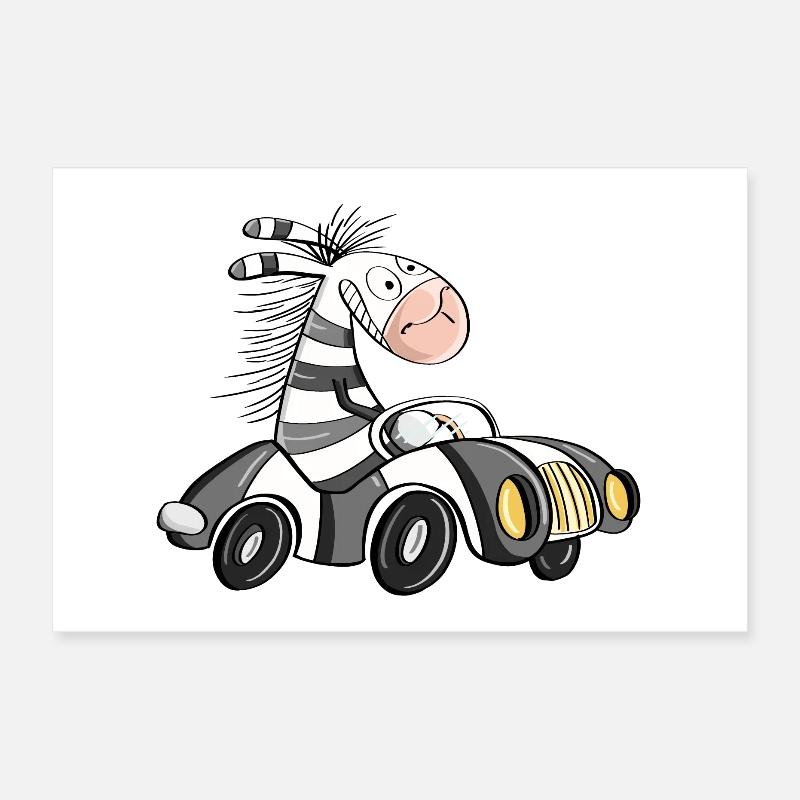 Cool Zebra Rides Car - Comic Racing Car Poster 12" x 8" (30x20 cm)