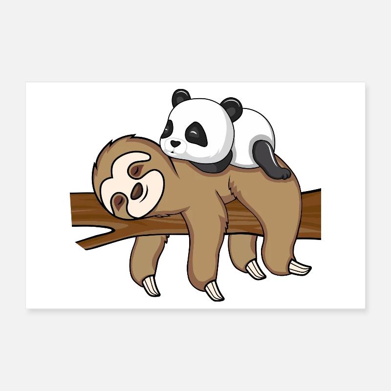 Sloth et Panda Mignons Animal Design Poster 30 x 20 cm