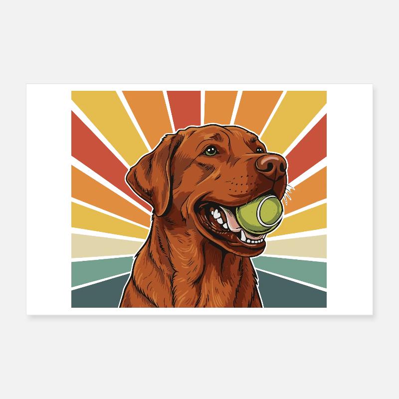 Fox Red Labrador with ball in mouth retro design Poster 12" x 8" (30x20 cm)