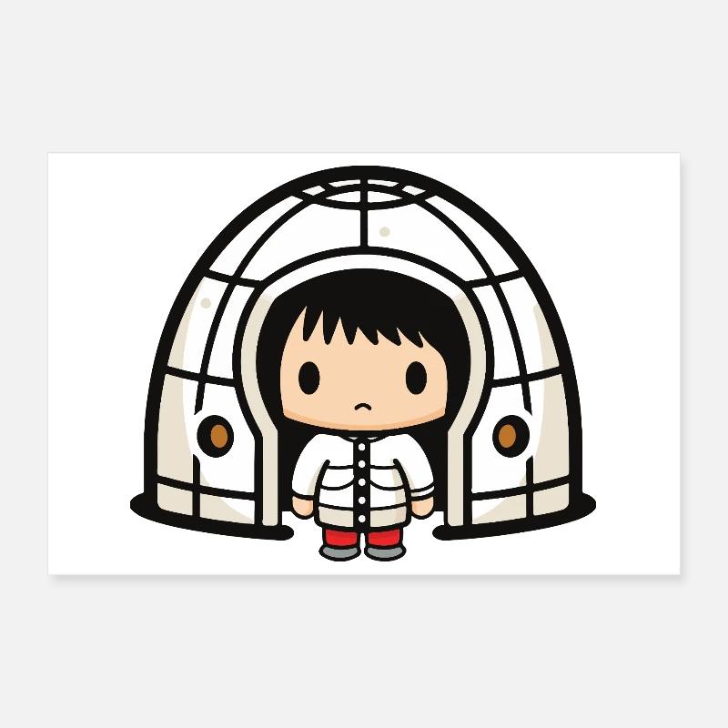 Winter Eskimo Iglu Comic Poster 30x20 cm