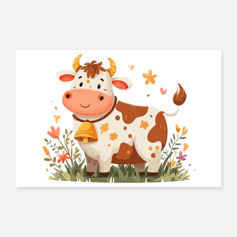Vache avec clochette dans un champ de fleurs Poster 30 x 20 cm