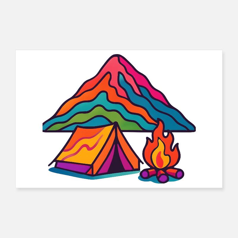 Buntes Bergcamping Poster 30x20 cm