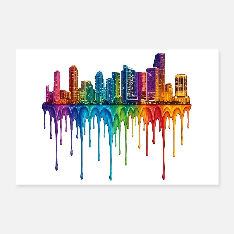 Miami Florida Dripping Art Poster 12" x 8" (30x20 cm)