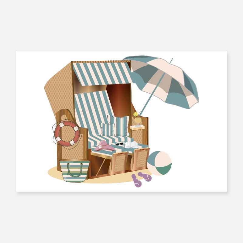 wunderschöner Strandkorb am Strand mit Accessoires Poster 30x20 cm