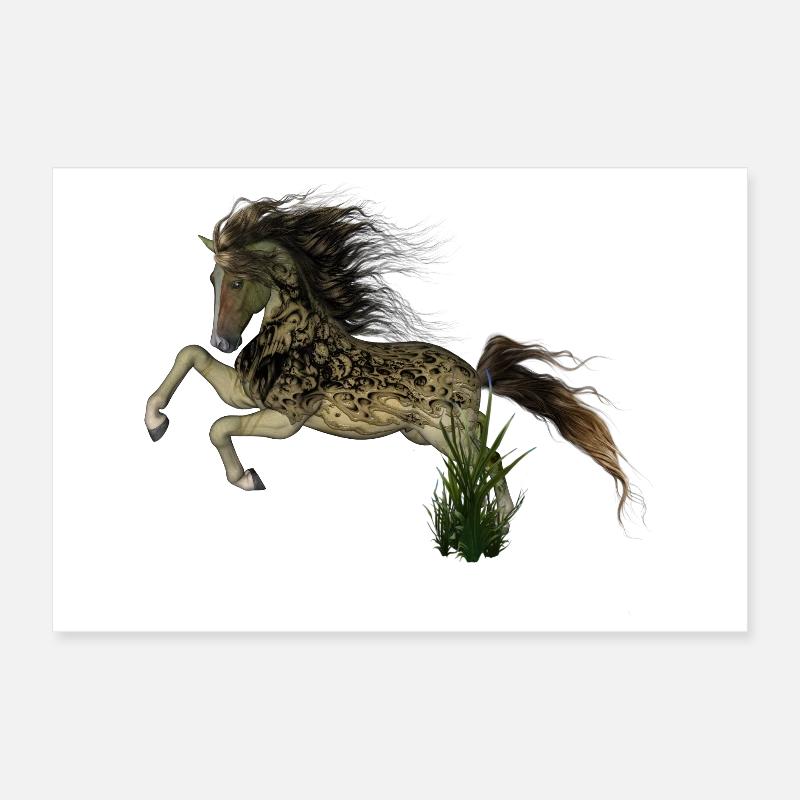 Impressionnant cheval fantastique avec des crânes. Poster 30 x 20 cm