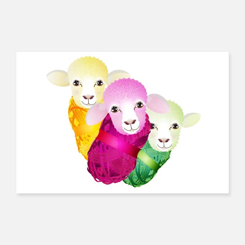 three colourful sheep with colour-coordinated wool Poster 12" x 8" (30x20 cm)