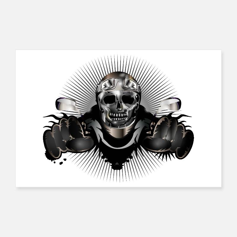 Totenschädel Motorradfahrer in Metallic Chrom Look Poster 30x20 cm