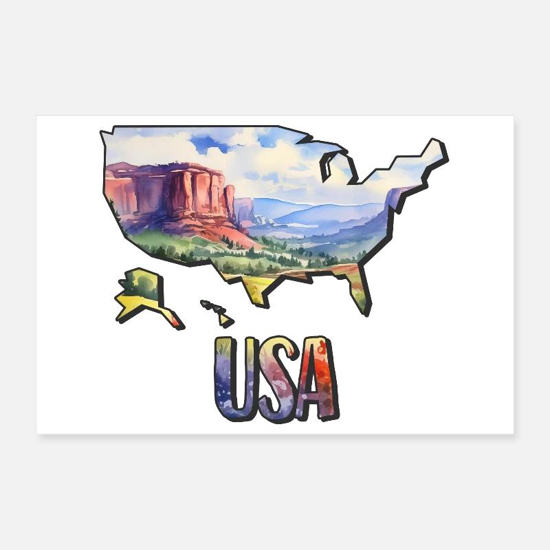 Carte à l’aquarelle des États-Unis Poster 30 x 20 cm