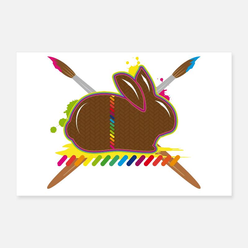 A colorful Easter bunny with paint splashes and brushes Poster 12" x 8" (30x20 cm)