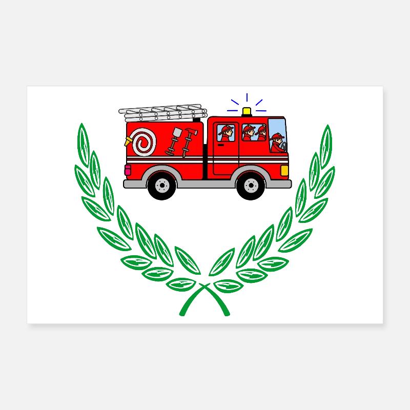 Fire engine in laurel wreath Poster 12" x 8" (30x20 cm)