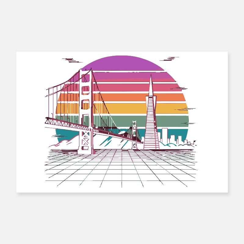 Regenbogenbrücke Neon Skyline san francisco Poster 30x20 cm