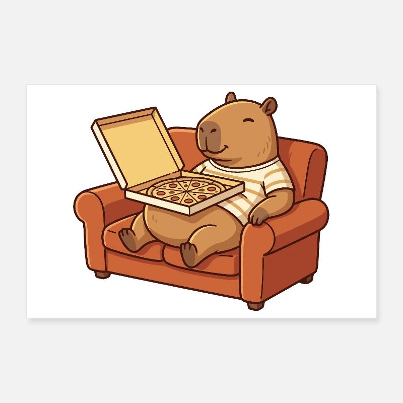 Capybara Sofa Pizza gemütliches Tierdesign Poster 30x20 cm