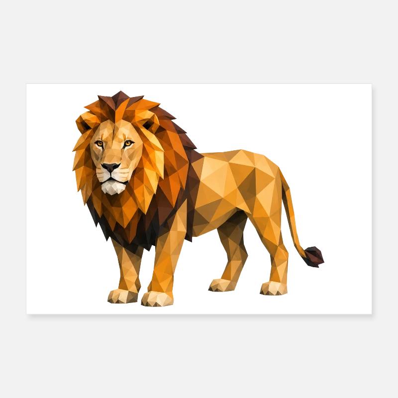 Low Poly Löwe Gelb Orange Poster 30x20 cm