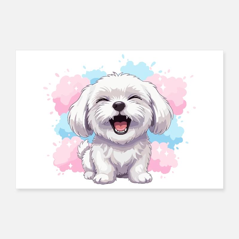 Cheerful Fluffy Dog Pastel Splash Poster 12" x 8" (30x20 cm)