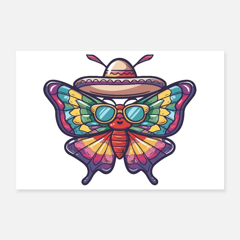 Butterfly Funny Sombrero Poster 12" x 8" (30x20 cm)