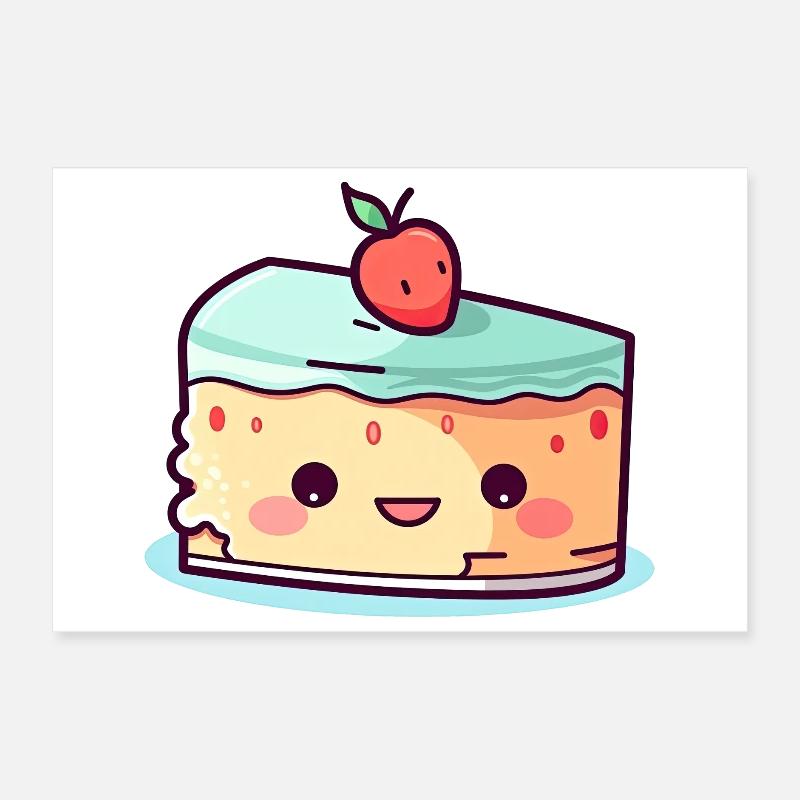 Tranche de gâteau kawaï avec cerise Poster 30 x 20 cm