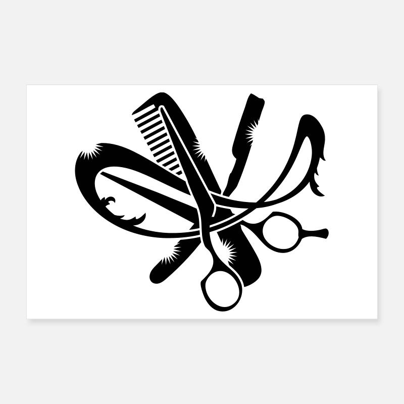 Un logo de coiffure avec un peigne, ciseaux et Poster 30 x 20 cm