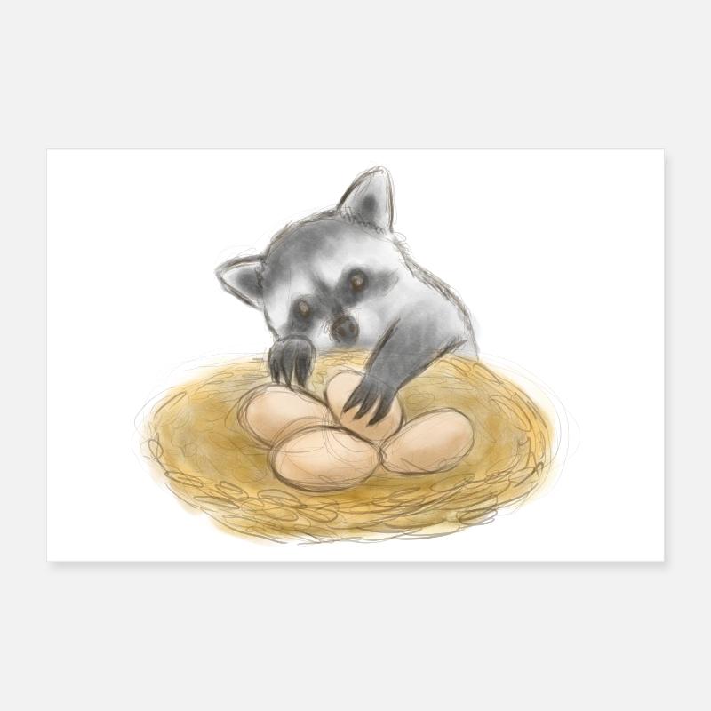 Voleur d’œufs de raton laveur mignon Poster 30 x 20 cm