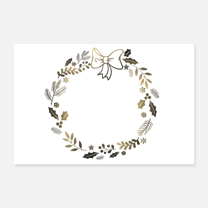 Couronne festive dorée avec ruban Poster 30 x 20 cm