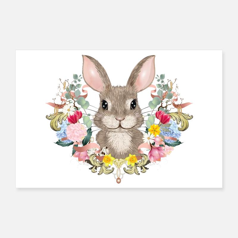 Spring wreath with rabbit as Easter bunny Poster 12" x 8" (30x20 cm)