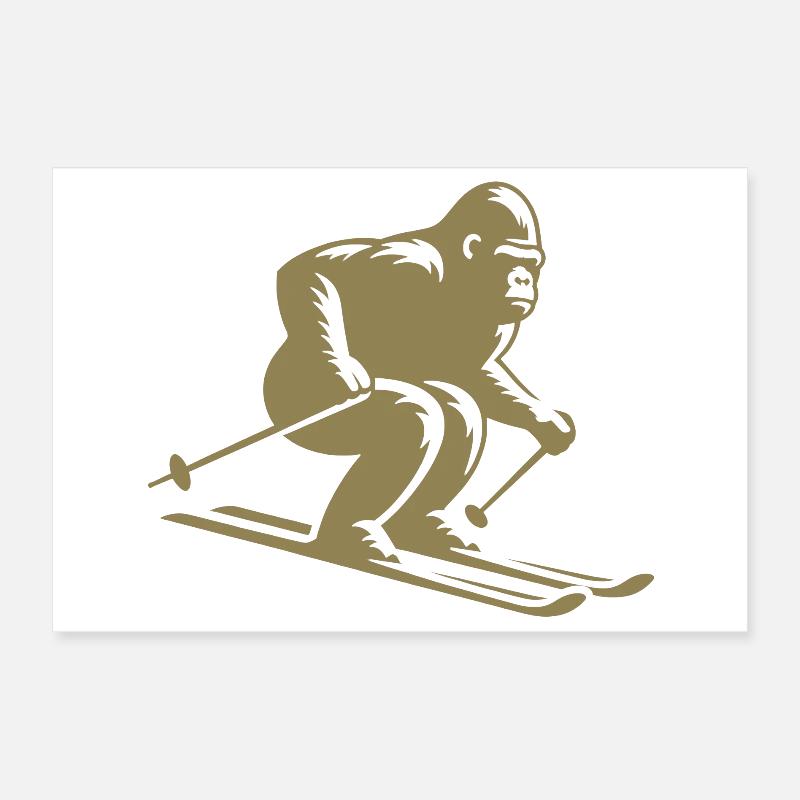 Affe Gorilla Schimpanse Ski Silhouette Design Poster 30x20 cm