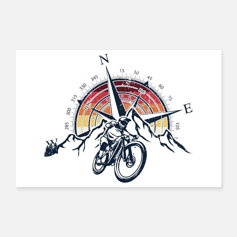 Vélo de montagne Sunset Compass Poster 30 x 20 cm