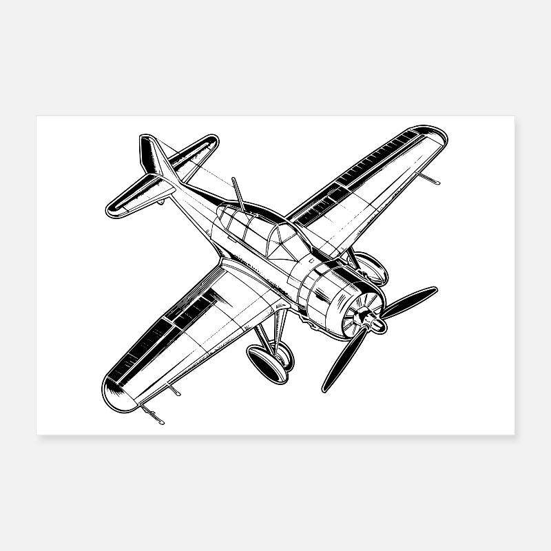 Propeller Plane Sketch Poster 12" x 8" (30x20 cm)