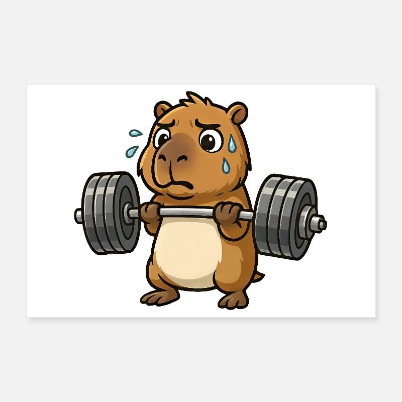 Funny Capybara Capybara Dumbbell Workout Poster 12" x 8" (30x20 cm)