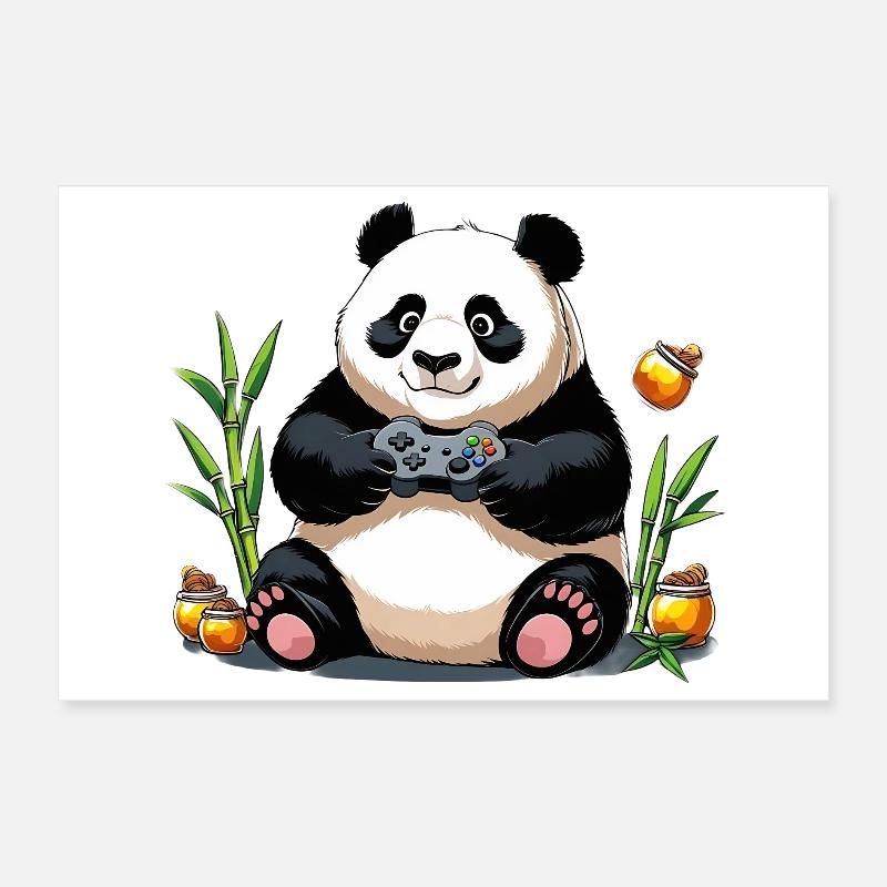 Chill Panda mit Gaming Controller Poster 30x20 cm