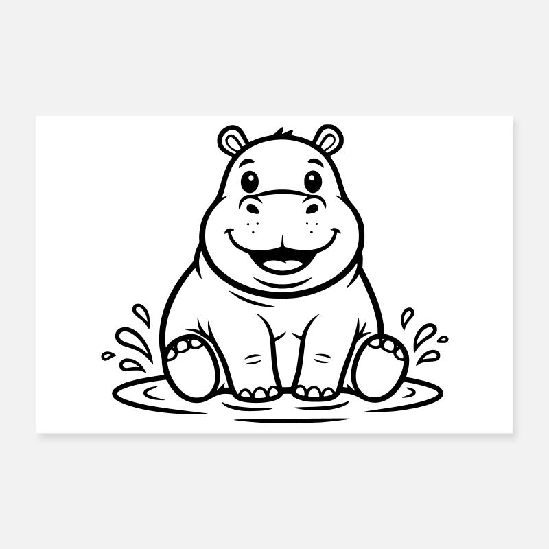 Süßes Baby Hippo Wasser Comic Vektor Poster 30x20 cm