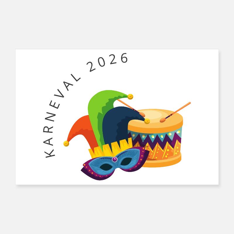 Carnaval 2026 – Masque et Tambour Coloré Poster 30 x 20 cm