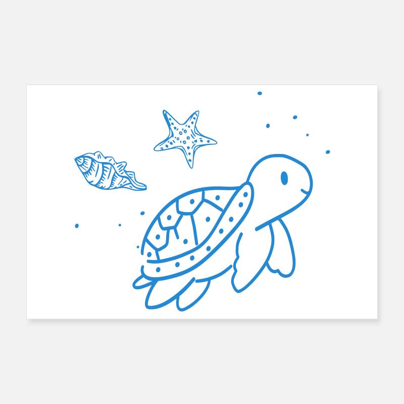 Blaues Meeres-Tier Doodle Poster 30x20 cm