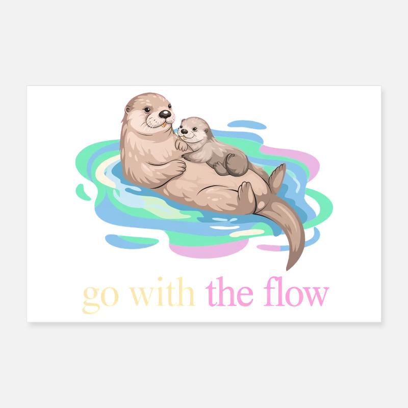 Go With the Flow Otter Duo Poster 12" x 8" (30x20 cm)