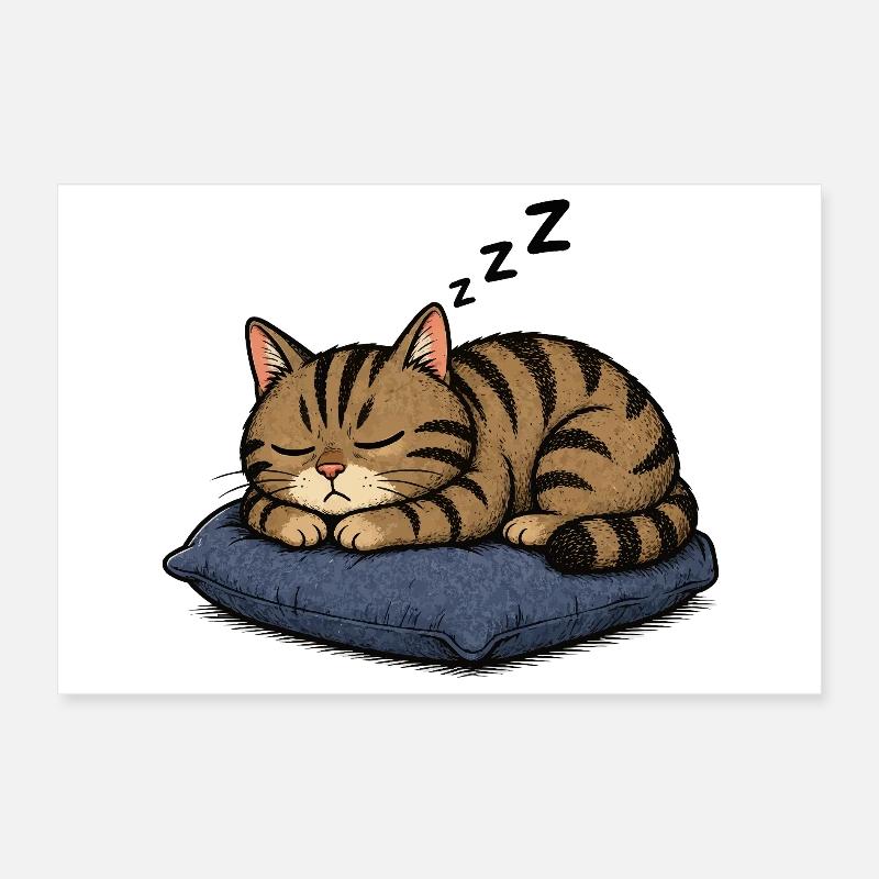 Sleeping cat on pillow Poster 12" x 8" (30x20 cm)