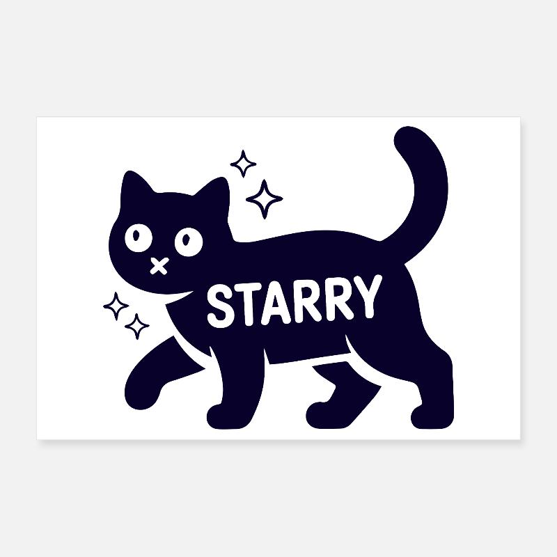Samtpfote Starry Lustig Monochrom Katze Poster 30x20 cm