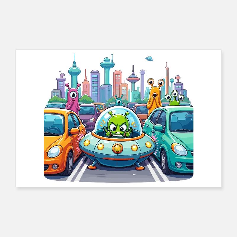 Des extraterrestres dans la circulation urbaine Poster 30 x 20 cm
