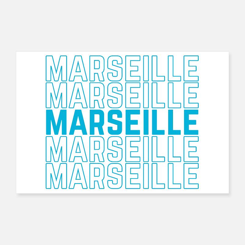 Marseille Outlined Repeat Neon Blue Poster 12" x 8" (30x20 cm)