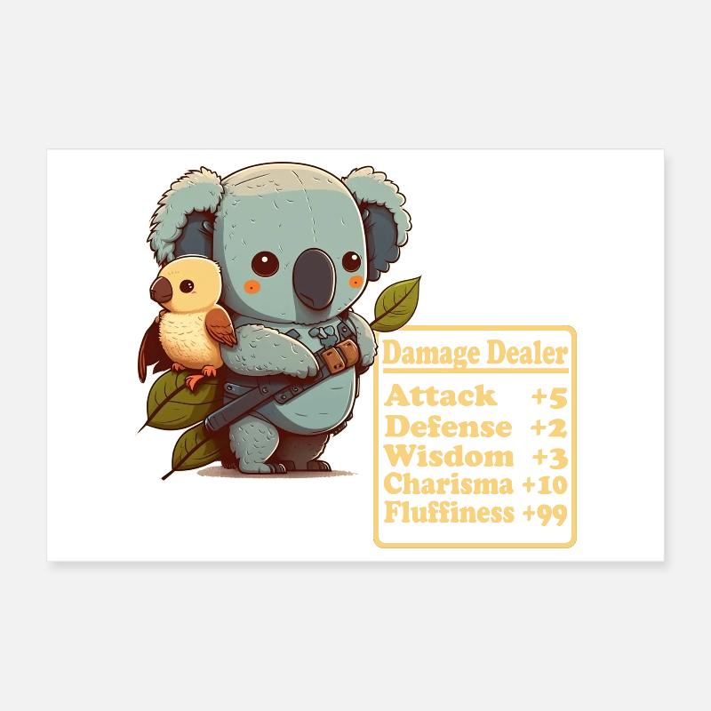 Damage-inflicting cute koala with bird shows Poster 12" x 8" (30x20 cm)
