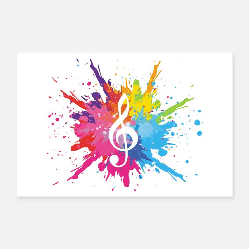 Music and multicolored explosion (white) Poster 12" x 8" (30x20 cm)